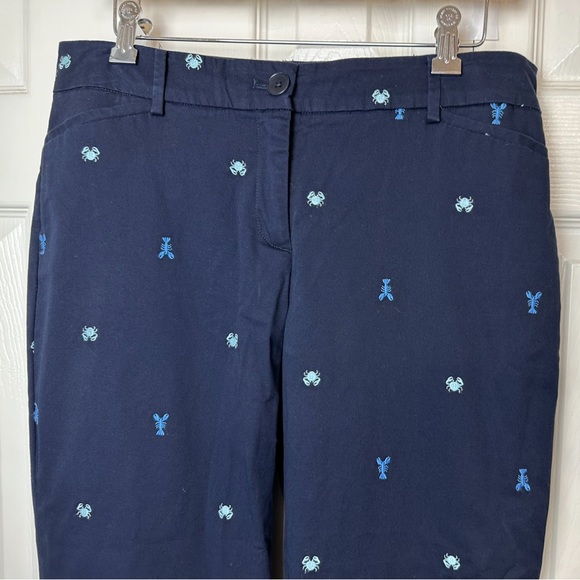 TALBOTS Petite The Perfect Crop Curvy Pants Capri Embroidered Crab Lobster Blue - Picture 3 of 8